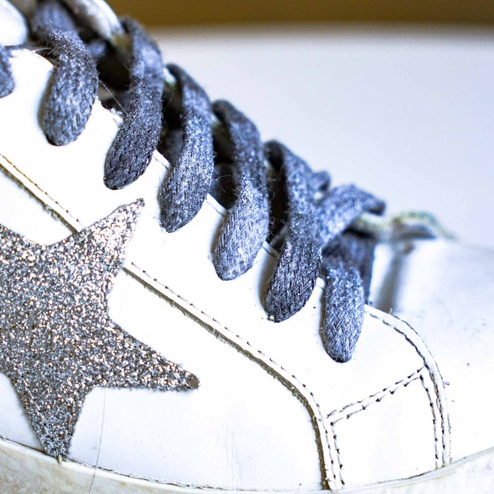 OurLaces Eco-Friendly Shoelaces - Silver and Dark Grey Camouflage with Sparkle